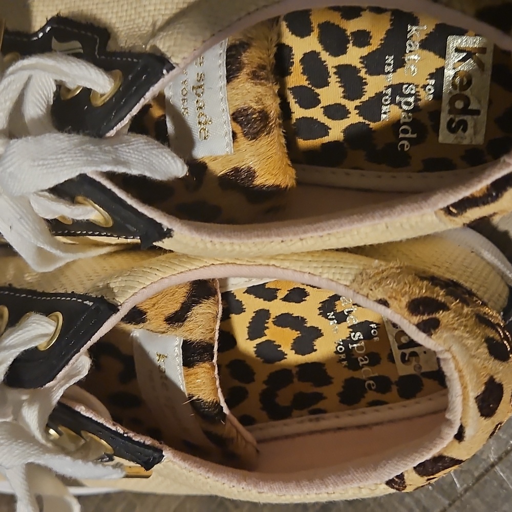 kate spade Cream Canvas Sneakers with Leopard Trim and Black Accents - Picture 6 of 10